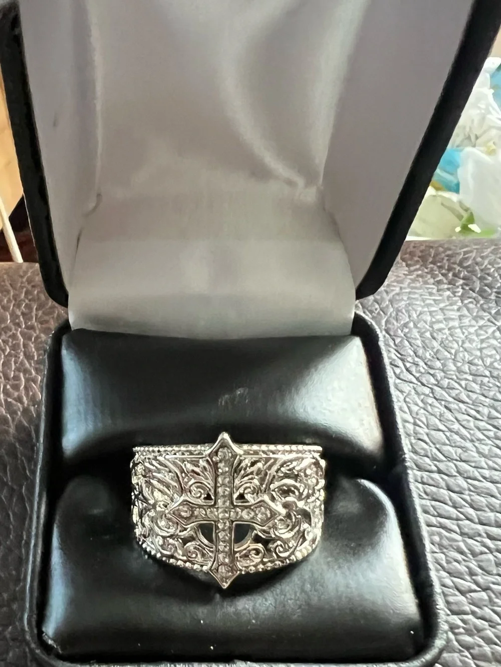 Ornate Silver Cross Filigree Women's Ring